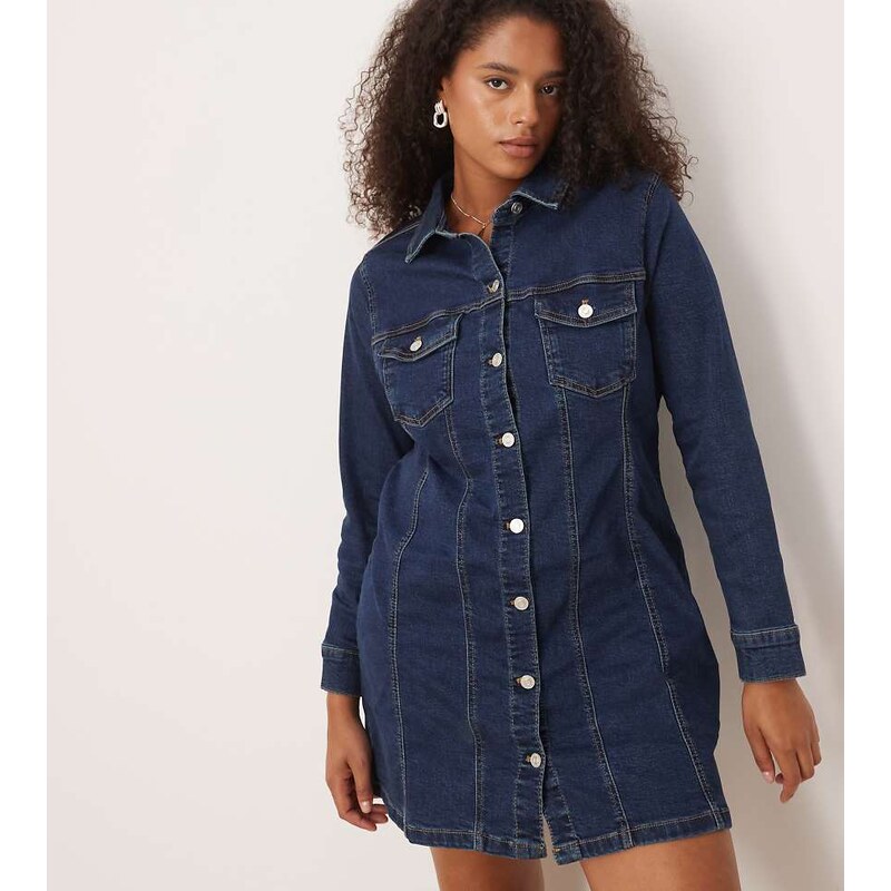 ASOS Curve ASOS DESIGN Curve denim long sleeve fitted shirt mini dress 108809760