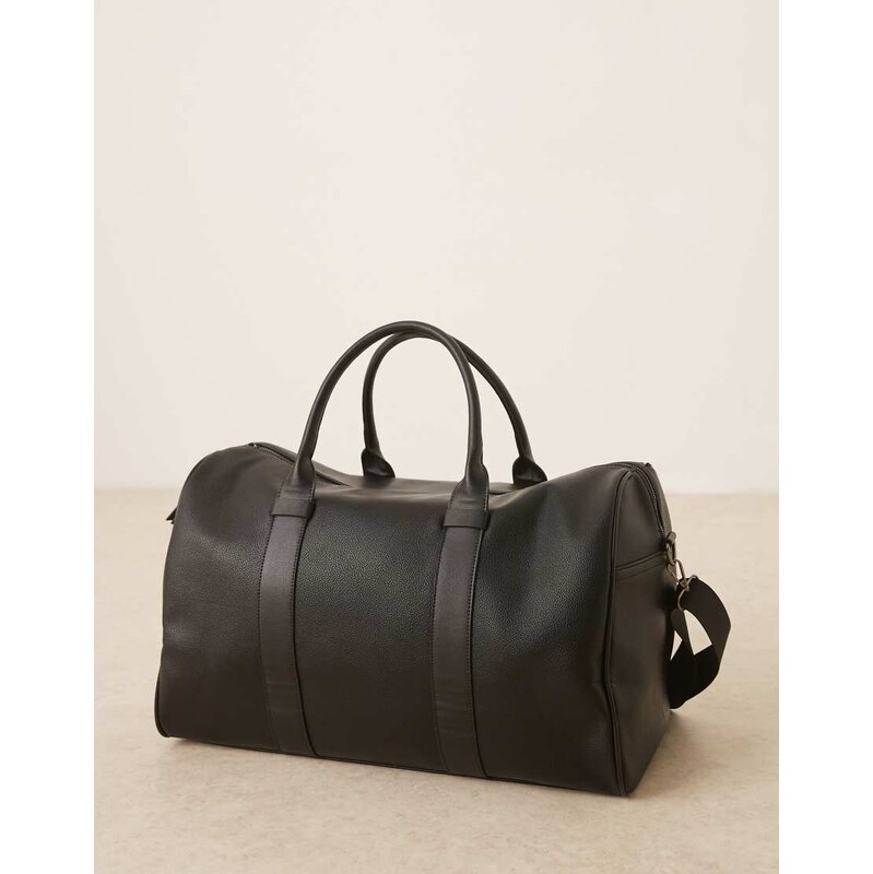 ASOS DESIGN faux leather holdall bag in black