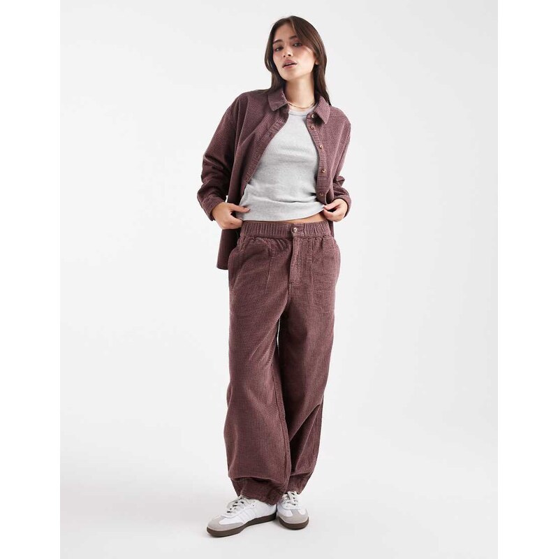 ASOS DESIGN barrel trousers in bubble cord in mauve-Purple 112231934