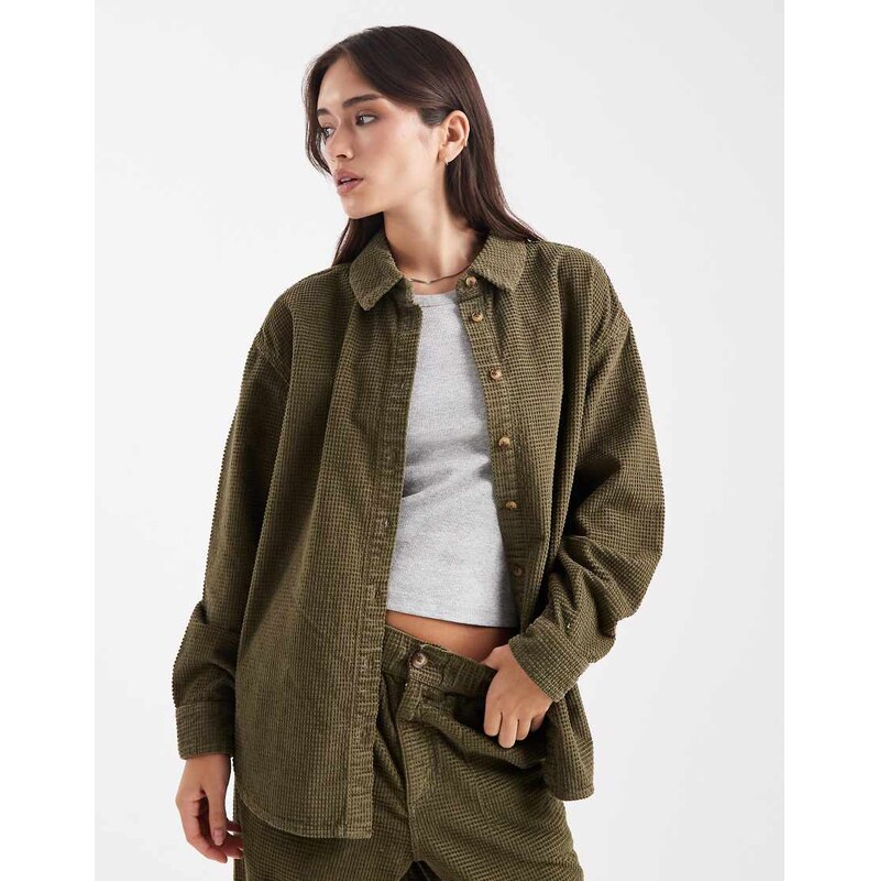 ASOS DESIGN relaxed shirt in bubble cord co-ord in khaki-Green