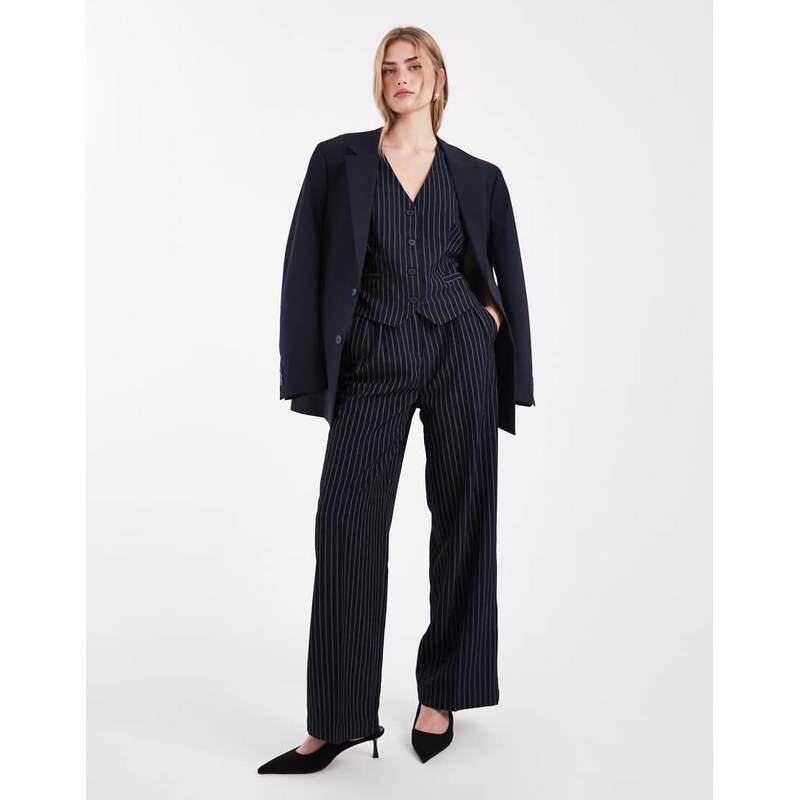French Connection tailored wide leg trousers co-ord in navy pinstripe 108821540