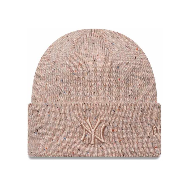 New Era Womens NY Yankees metallic knit wide cuff beanie in pink