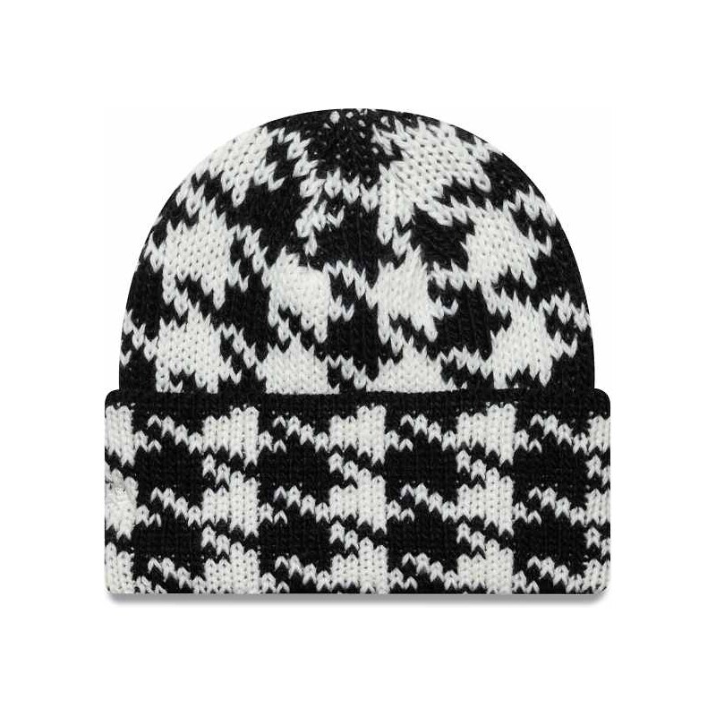 New Era Womens chunky knit houndstooh beanie in black/white-Multi 108850666