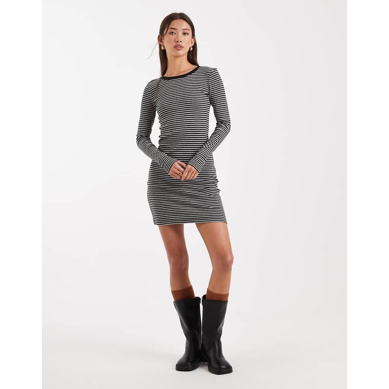Brave Soul long sleeve jersey mini dress with ringer neckline in black 108892884