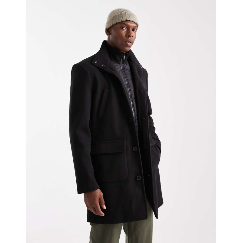 Threadbare high neck button down windbreaker with hood in black