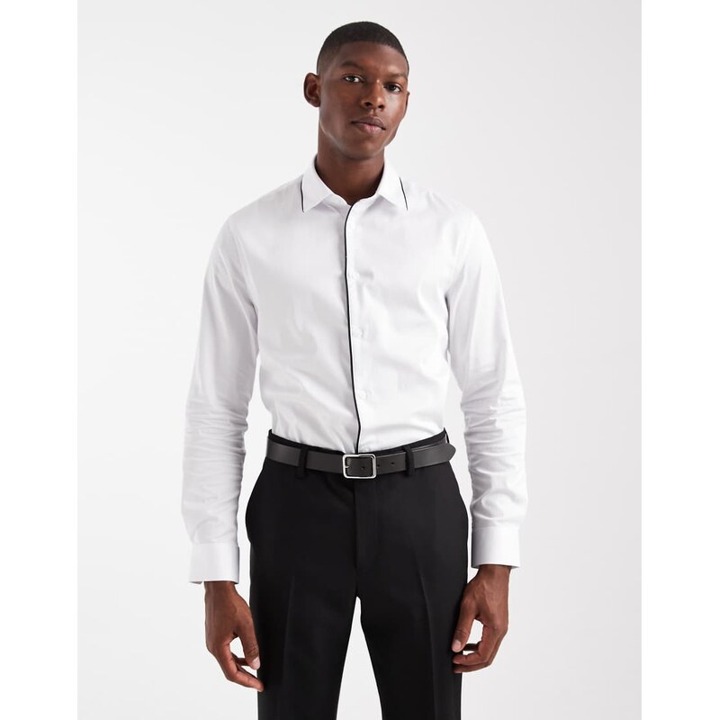 ASOS DESIGN slim smart regular shirt in white with contrast