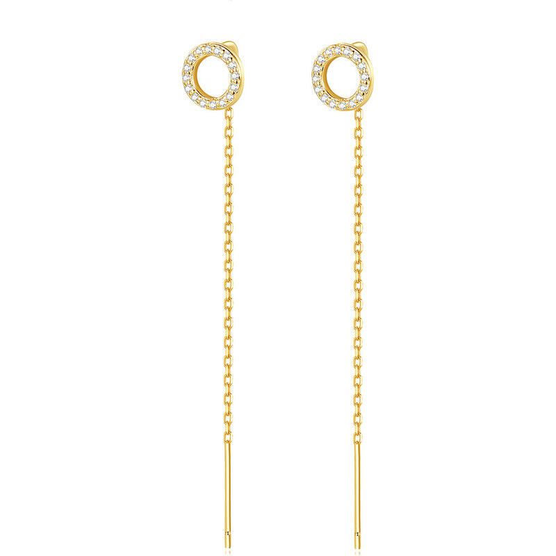 Pozlacené stříbrné visací náušnice s kolečkem a zirkony - Meucci 108749617
