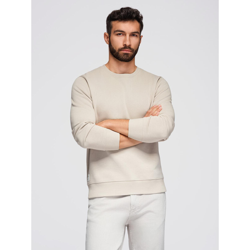 Ombre Mens BASIC sweatshirt with round neckline - light beige
