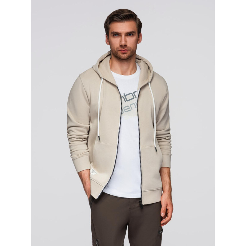 Ombre BASIC mens unbuttoned hooded sweatshirt - light beige