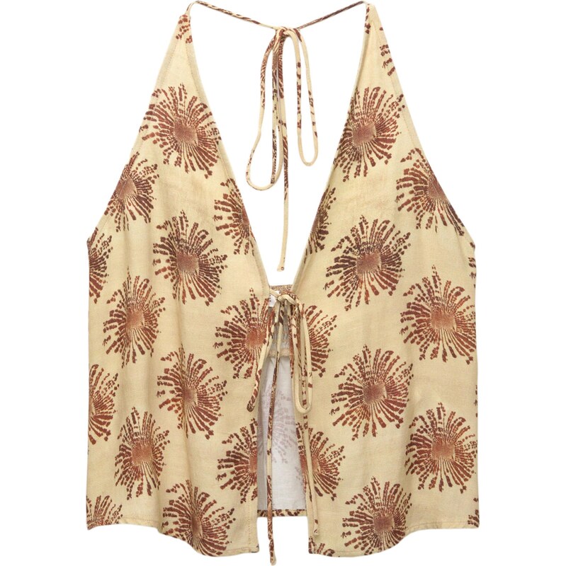 Pull&Bear Top tmavě hnědá / pastelově žlutá