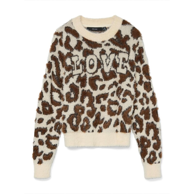 VERO MODA Svetr VMJUNGLE béžová / hnědá / černá