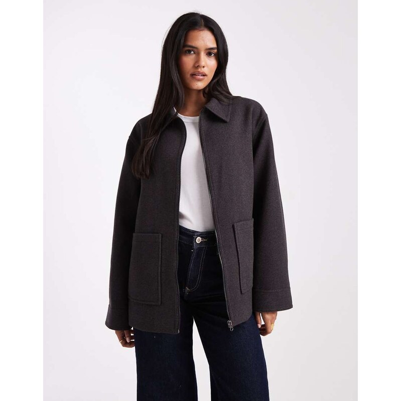 ASOS DESIGN top collar harrington jacket in charcoal-Black 112204611