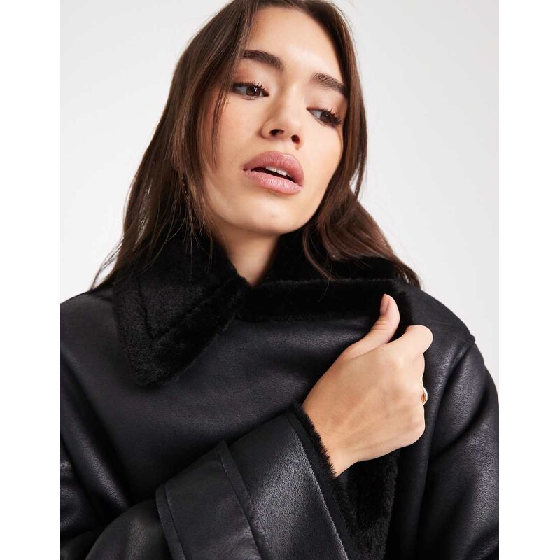 ASOS DESIGN oversized bonded borg flight jacket in black