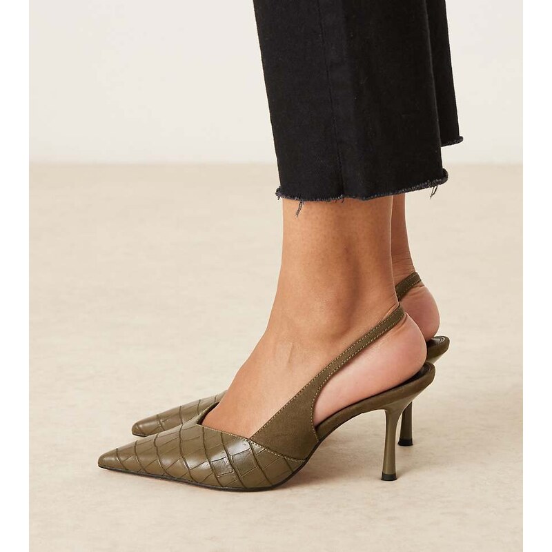 ASOS DESIGN Wide Fit Sabrina slingback stiletto heel shoes in olive 115730553