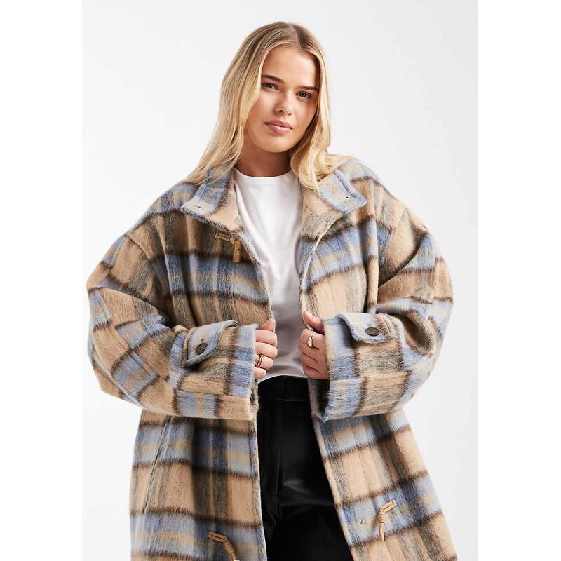 ASOS Curve ASOS DESIGN Curve funnel neck car coat with wool and toggle 108782021