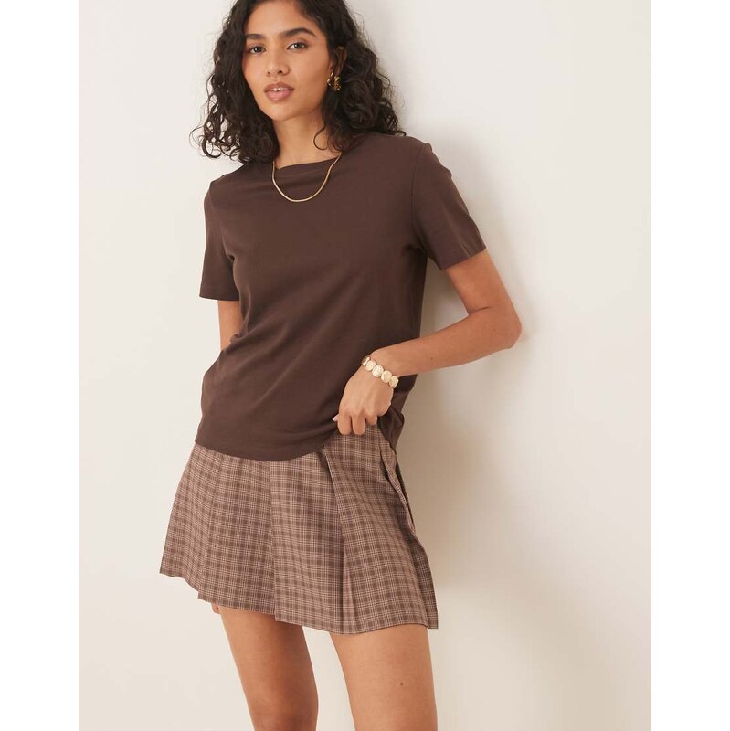 ASOS DESIGN tailored pleated mini skirt in check-Brown