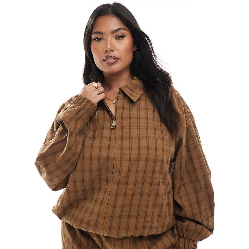 ASOS Curve ASOS DESIGN Curve bubble hem jacket co-ord in mustard check 115512907