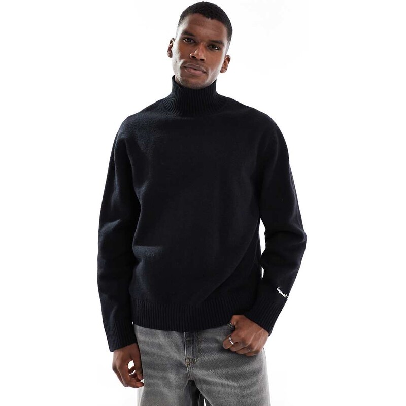 Jack & Jones oversize heavyweight turtle neck jumper in black