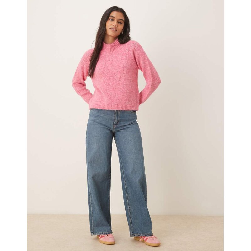 JDY high neck textured knitted jumper in pink