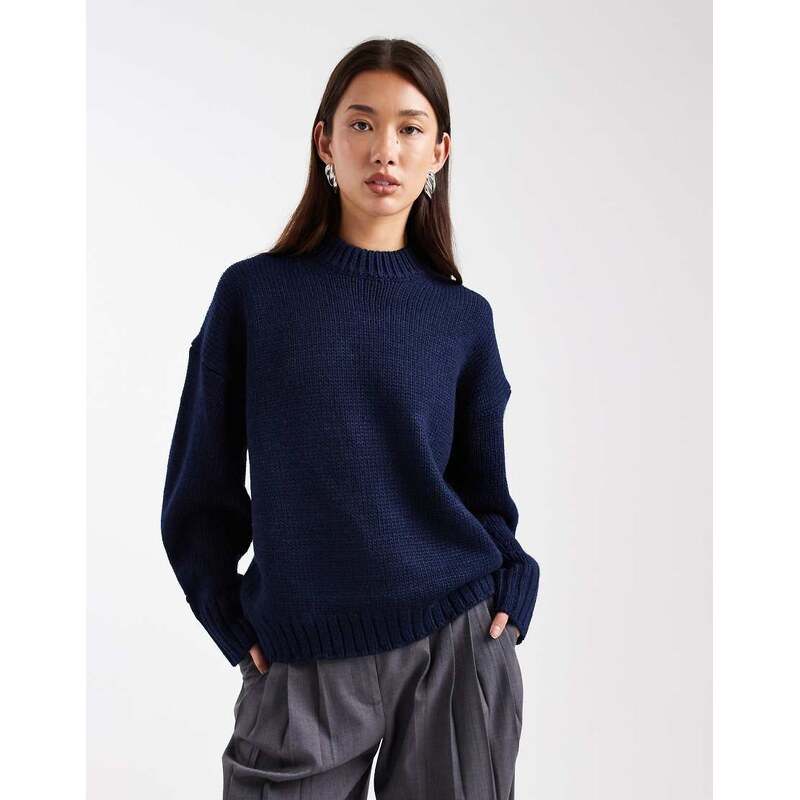 ASOS DESIGN super oversized chunky crew neck jumper with curved hem in navy