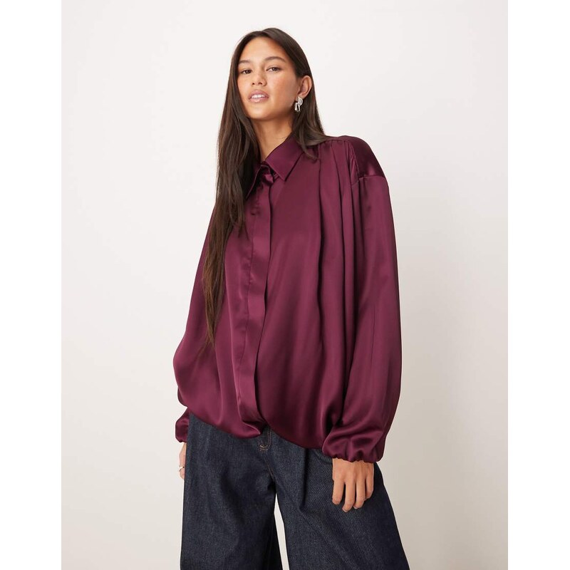 ASOS DESIGN bubble hem bomber jacket in plum-Purple