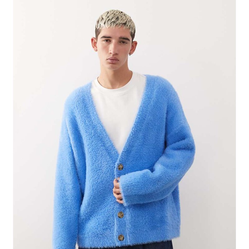 COLLUSION Fluffy knitted cardigan in blue