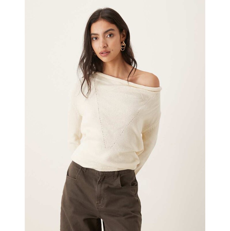 Mango wool mix one shoulder jumper in beige-Neutral 108795329