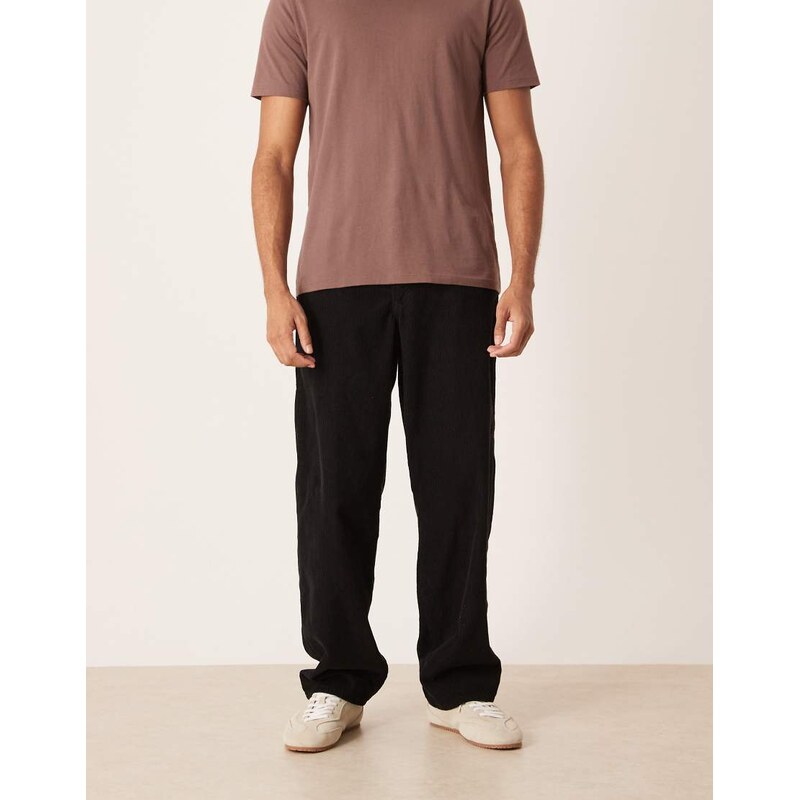 ASOS DESIGN loose straight trousers in black corduroy