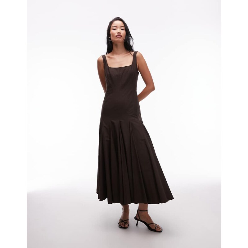 ASOS DESIGN seam detail panel maxi dress in chocolate-Brown