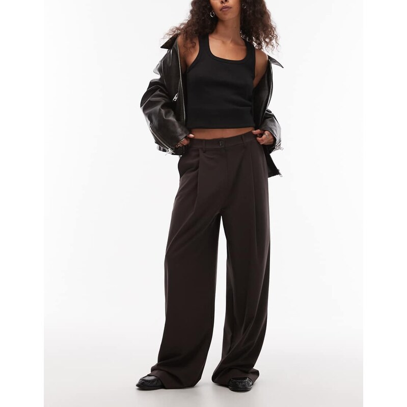 ASOS DESIGN tailored wide leg dad trouser in chocolate-Brown