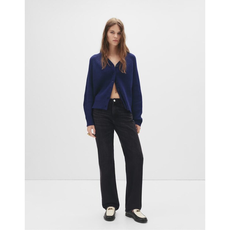 Pull&Bear mid waist straight leg jeans in washed black-Grey