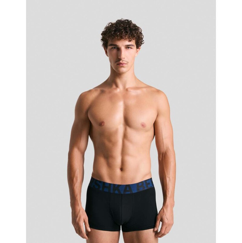 Bershka 3-pack of boxers with wide waistband in denim blue 108782572