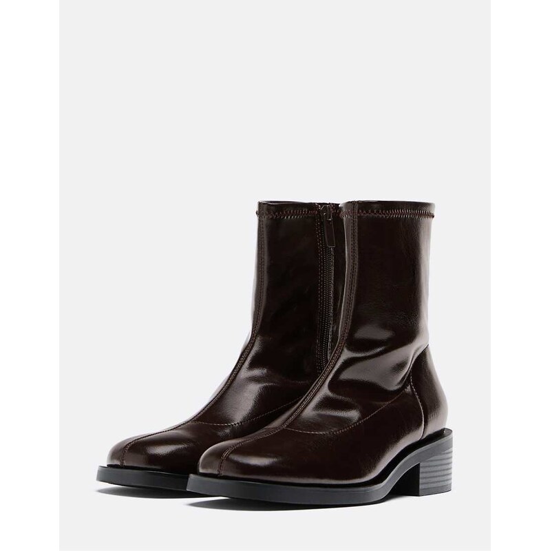 Stradivarius Stretch flat ankle boot in brown