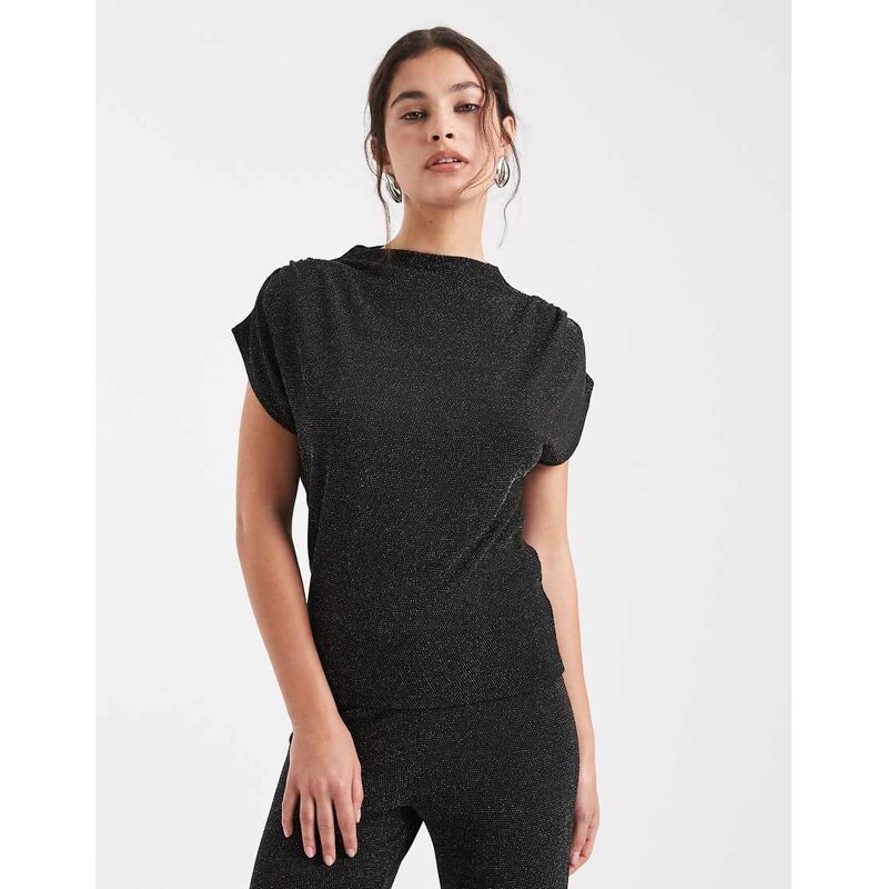 Vero Moda glitter sleeveless slash neck top co-ord in black and silver 108782308