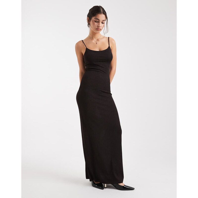 Vero Moda glitter cami strap maxi dress in chocolate and copper-Brown 112195739
