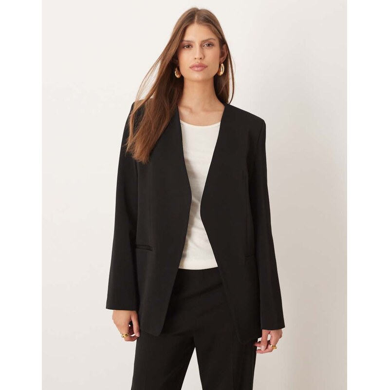 Mango Harry tailored collarless blazer co-ord in black