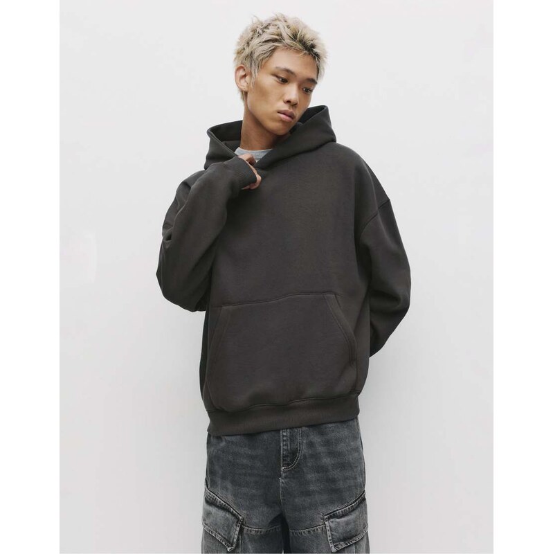 Pull&Bear Boxy hooded sweatshirt in grey