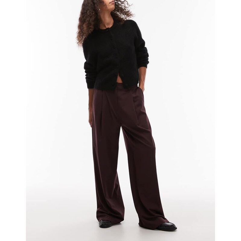 ASOS DESIGN tailored wide leg dad trouser in plum-Purple
