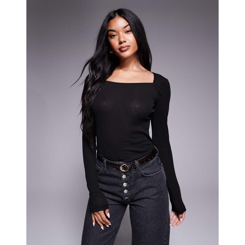 ASOS DESIGN sheer wide neck scoop top in black