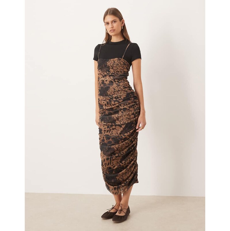 ASOS DESIGN double layered hybrid t-shirt midi dress in animal