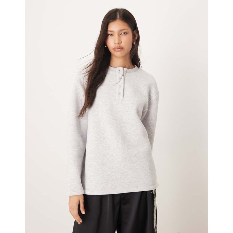 ASOS DESIGN oversized henley sweat in grey marl 108782528