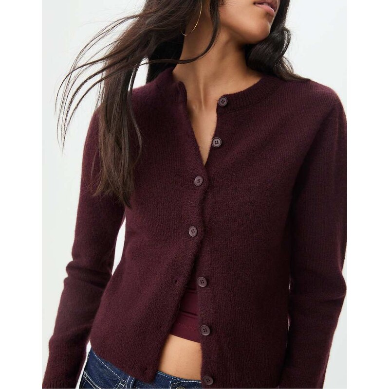 Stradivarius Buttoned knit jacket in burgundy-Red 108782683
