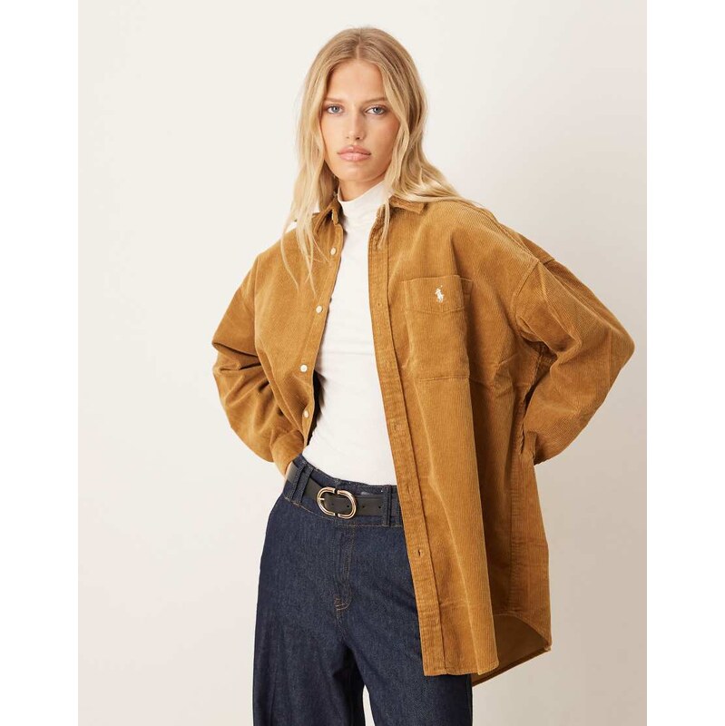Polo Ralph Lauren icon logo cord shirt in tan-Brown 108794983