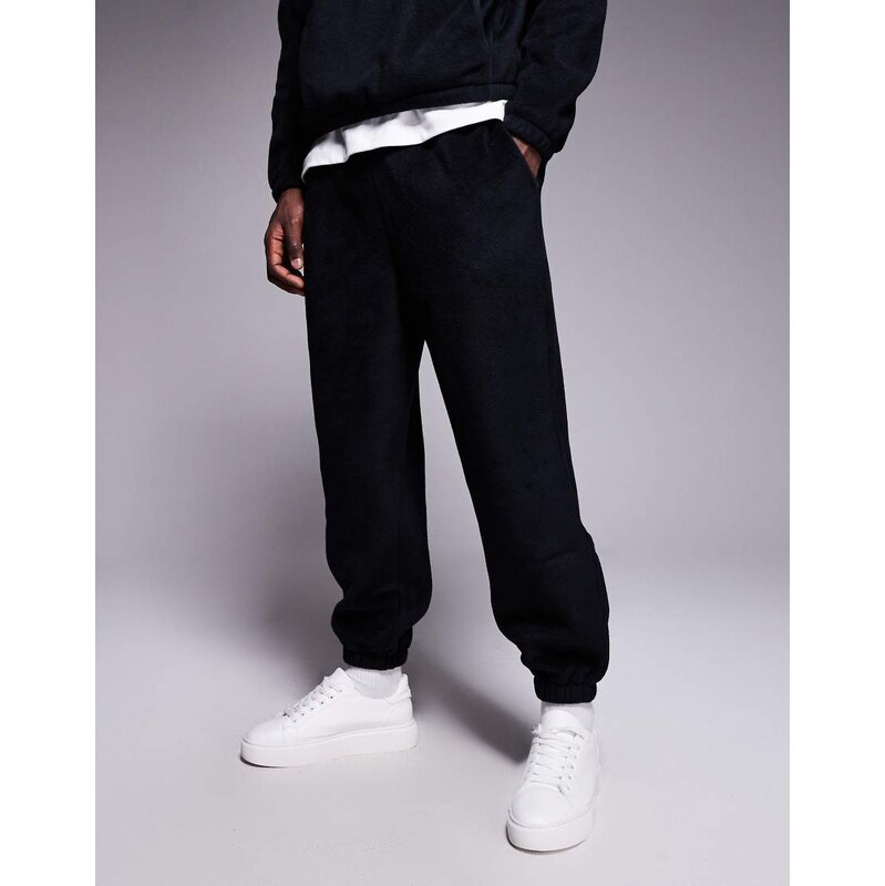 ASOS DESIGN co-ord tapered fleece jogger in black