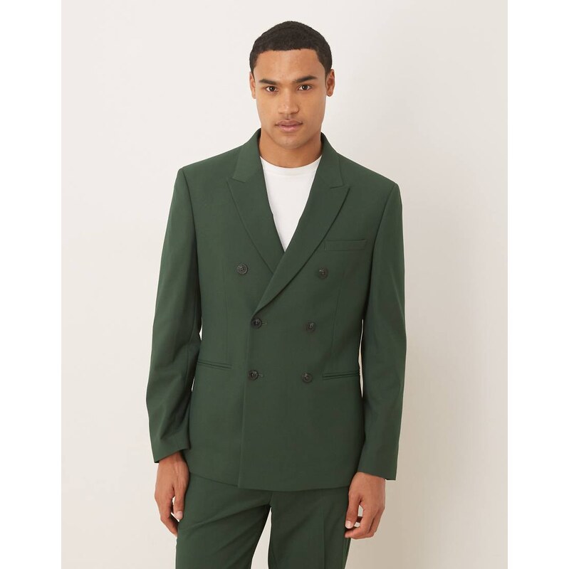 ASOS DESIGN double breasted slim suit jacket in dark green