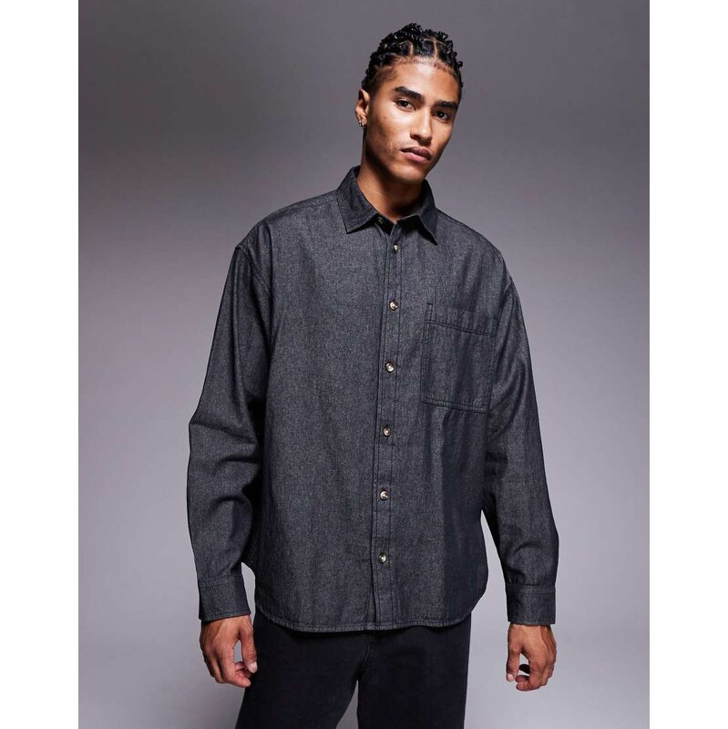ASOS DESIGN 90s oversized denim shirt in black