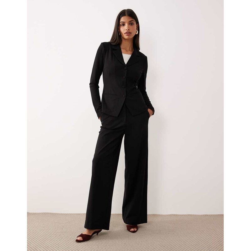 AWARE premium structured jersey tailored trouser co-ord in black 108795145