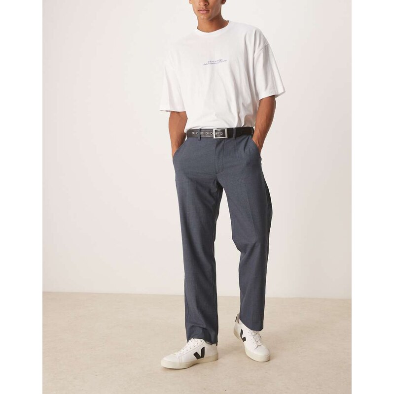 Abercrombie & Fitch straight leg relaxed tailored trousers in navy 108917727