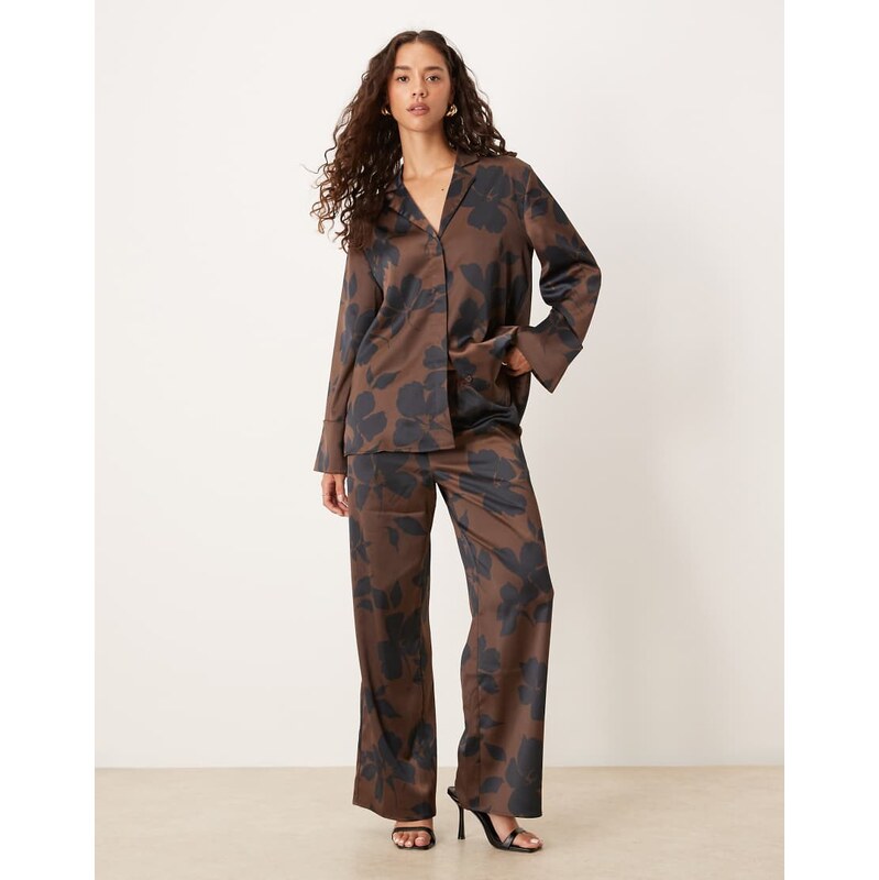 Pretty Lavish wide leg trouser co-ord in chocolate abstract print 108917865