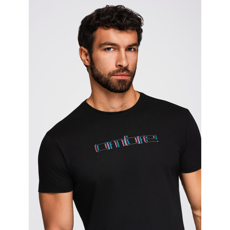 Ombre Mens t-shirt with embroidery on chest - black